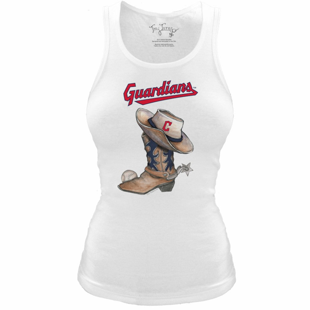 Cleveland Guardians Tiny Turnip Women's Fitted Vintage Cowboy Boot Tri-Blend Tank Top - White
