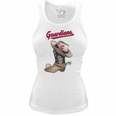 Cleveland Guardians Tiny Turnip Women's Fitted Vintage Cowboy Boot Tri-Blend Tank Top - White