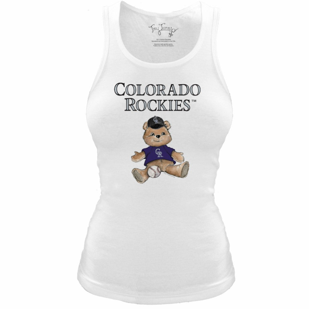 Colorado Rockies Tiny Turnip Women's Fitted Teddy Bear Tri-Blend Tank Top - White