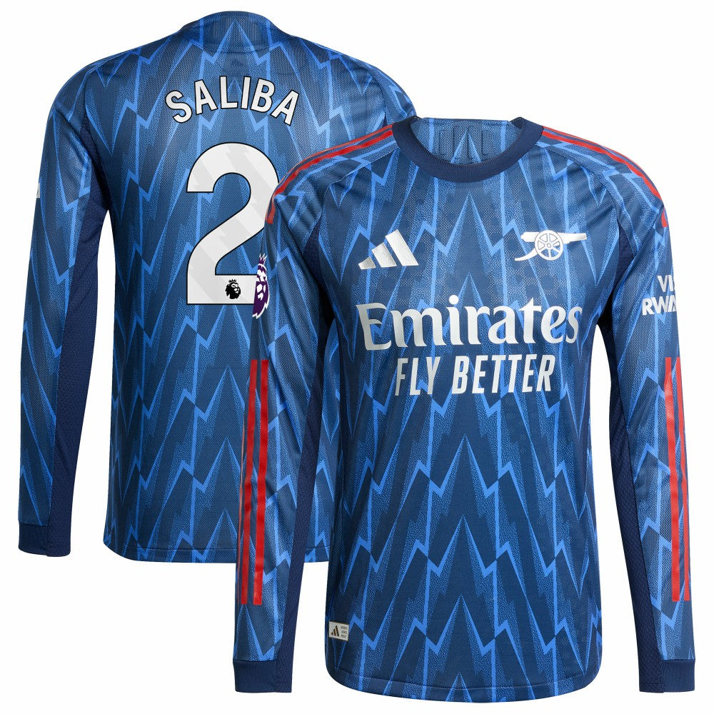 William Saliba Arsenal 2025/26 Away Long Sleeve Player Jersey - Blue | Adidas on sale