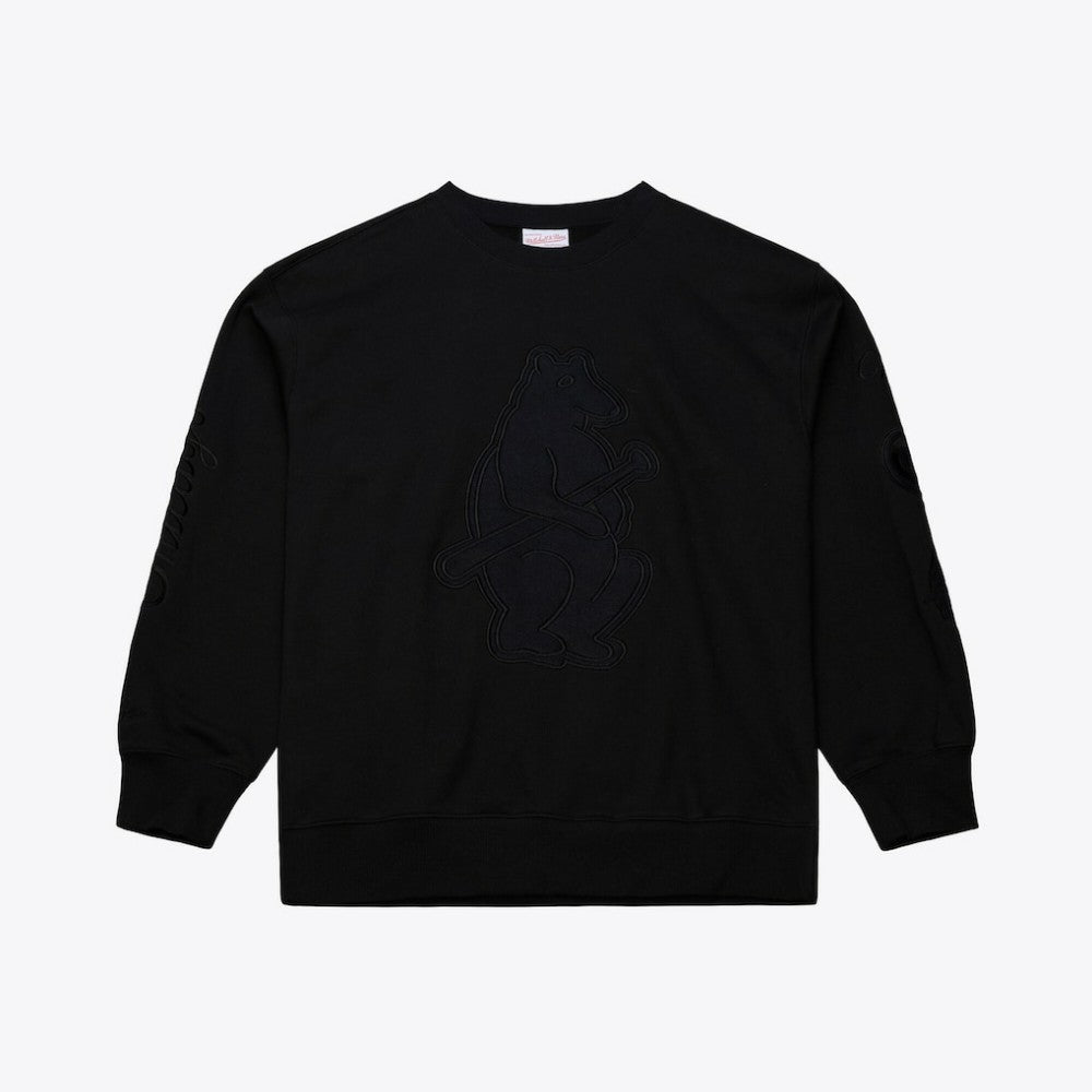 Chicago Cubs Phantom Fleece Crewneck Sweatshirt - Black | Mitchell & Ness