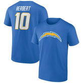 Justin Herbert Los Angeles Chargers Icon Name & Number T-Shirt - Powder Blue on sale