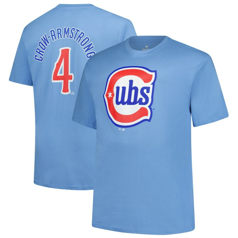 Pete Crow-Armstrong Chicago Cubs Big & Tall Name & Number T-Shirt - Light Blue