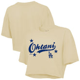 Shohei Ohtani Los Angeles Dodgers Majestic Threads Women's Boxy Crop Top - Cream