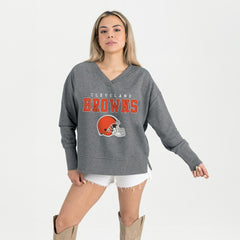 Cleveland Browns Gameday Couture Women's French Terry V-Neck Pullover Sweatshirt - Gray discount