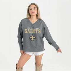 New Orleans Saints Gameday Couture Women's French Terry V-Neck Pullover Sweatshirt - Gray discount