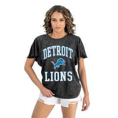 Detroit Lions Gameday Couture Women's Relaxed Flutter Sleeve T-Shirt - Black for sale