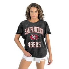 San Francisco 49ers Gameday Couture Women's Relaxed Flutter Sleeve T-Shirt - Black discount
