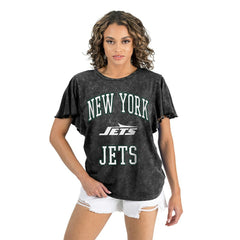 New York Jets Gameday Couture Women's Relaxed Flutter Sleeve T-Shirt - Black on sale