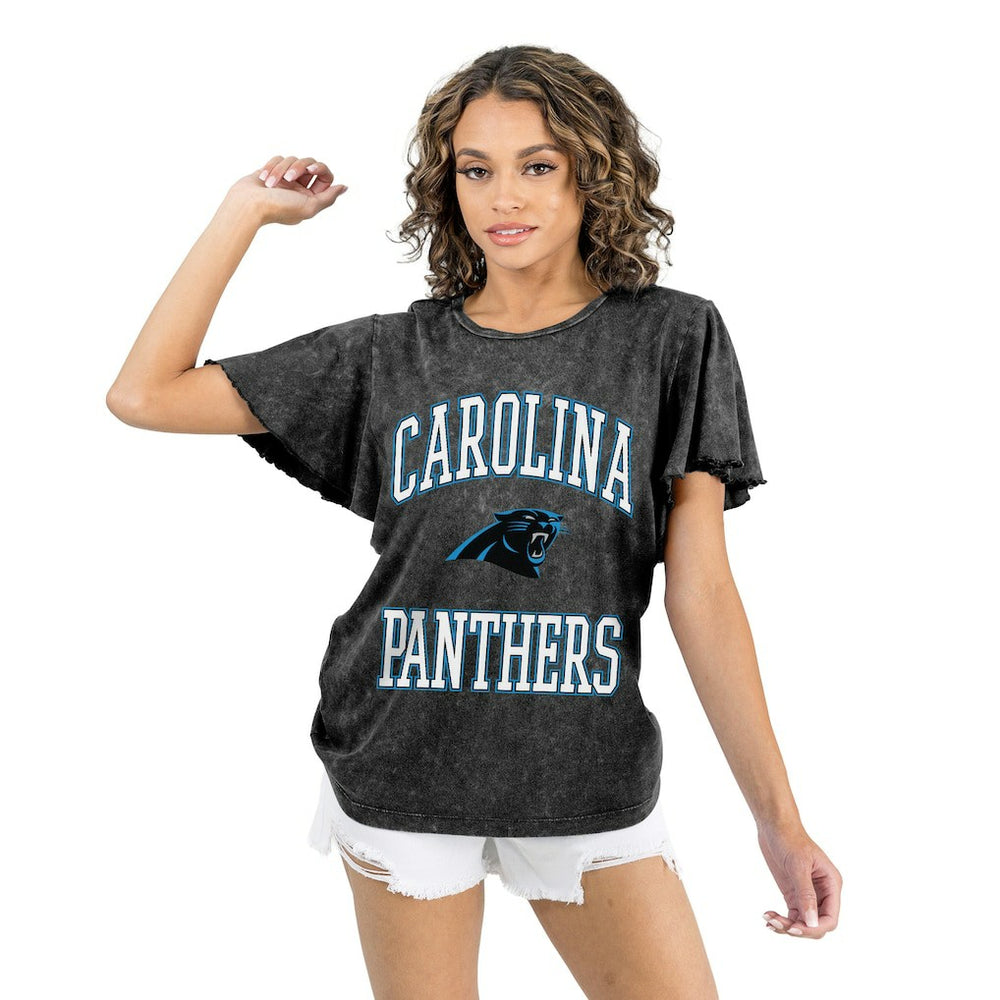 Carolina Panthers Gameday Couture Women's Relaxed Flutter Sleeve T-Shirt - Black for sale