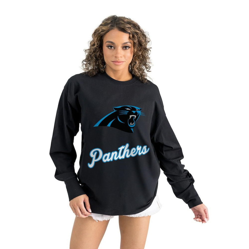 Carolina Panthers Gameday Couture Women's Oversized Long Sleeve T-Shirt - Black on sale