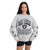 Las Vegas Raiders Gameday Couture Women's Resilience Relaxed Rhinestone Pullover Sweatshirt - Ash on sale
