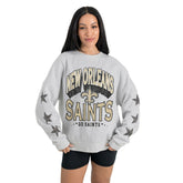 New Orleans Saints Gameday Couture Women's Resilience Relaxed Rhinestone Pullover Sweatshirt - Ash sale