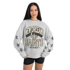 New Orleans Saints Gameday Couture Women's Resilience Relaxed Rhinestone Pullover Sweatshirt - Ash sale