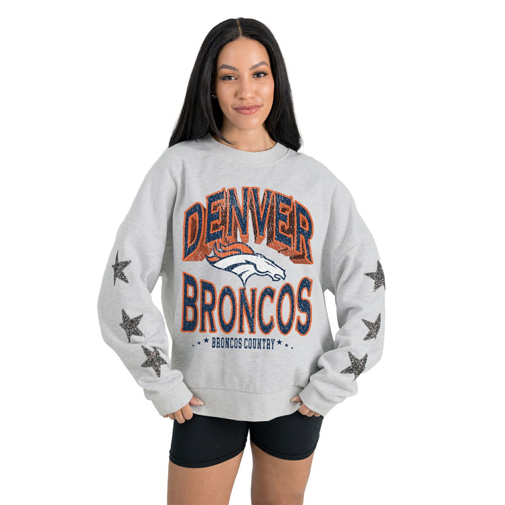 Denver Broncos Gameday Couture Women's Resilience Relaxed Rhinestone Pullover Sweatshirt - Ash cheap