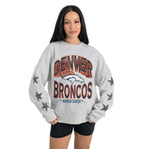 Denver Broncos Gameday Couture Women's Resilience Relaxed Rhinestone Pullover Sweatshirt - Ash cheap