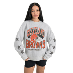 Cleveland Browns Gameday Couture Women's Resilience Relaxed Rhinestone Pullover Sweatshirt - Ash discount