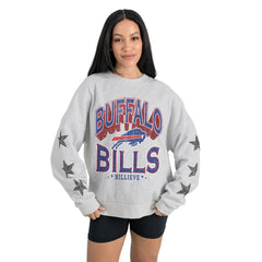 Buffalo Bills Gameday Couture Women's Resilience Relaxed Rhinestone Pullover Sweatshirt - Ash online