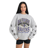 Baltimore Ravens Gameday Couture Women's Resilience Relaxed Rhinestone Pullover Sweatshirt - Ash for sale