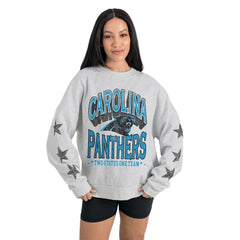 Carolina Panthers Gameday Couture Women's Resilience Relaxed Rhinestone Pullover Sweatshirt - Ash discount