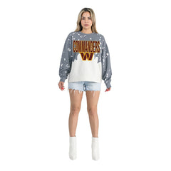Washington Commanders Gameday Couture Women's Oversized Faded Wash Tri-Blend Pullover Sweatshirt - Gray cheap