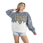 New Orleans Saints Gameday Couture Women's Oversized Faded Wash Tri-Blend Pullover Sweatshirt - Gray for sale
