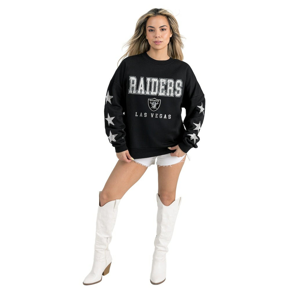 Las Vegas Raiders Gameday Couture Women's Velocity Relaxed Rhinestone Pullover Sweatshirt - Black cheap