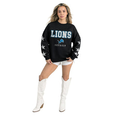 Detroit Lions Gameday Couture Women's Velocity Relaxed Rhinestone Pullover Sweatshirt - Black cheap