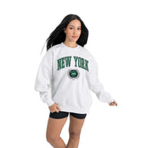 New York Jets Gameday Couture Women's Traditional Logo Oversized Premium Fleece Pullover Sweatshirt - Ash discount