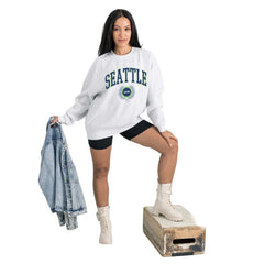 Seattle Seahawks Gameday Couture Women's Traditional Logo Oversized Premium Fleece Pullover Sweatshirt - Ash online