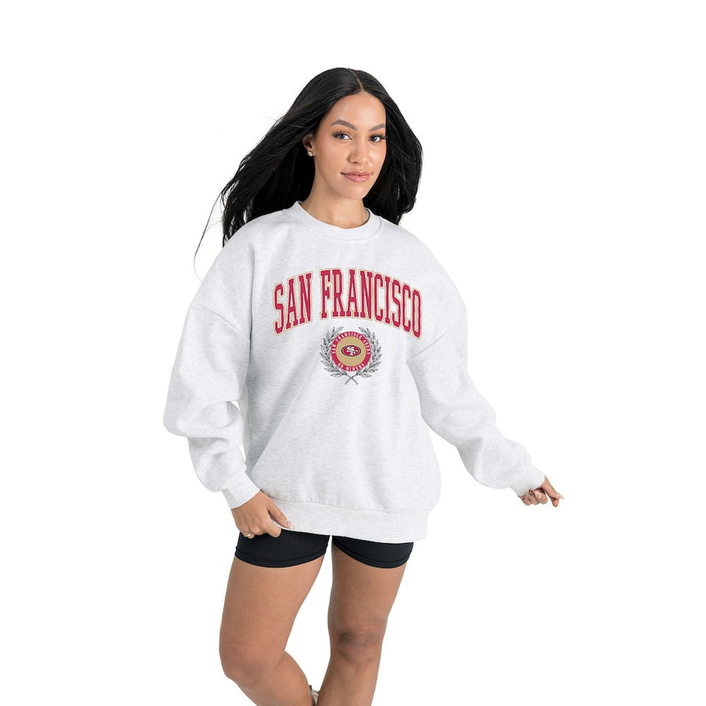 San Francisco 49ers Gameday Couture Women's Traditional Logo Oversized Premium Fleece Pullover Sweatshirt - Ash outlet