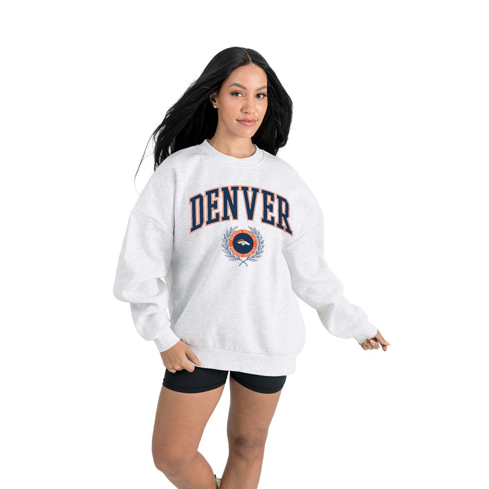 Denver Broncos Gameday Couture Women's Traditional Logo Oversized Premium Fleece Pullover Sweatshirt - Ash discount