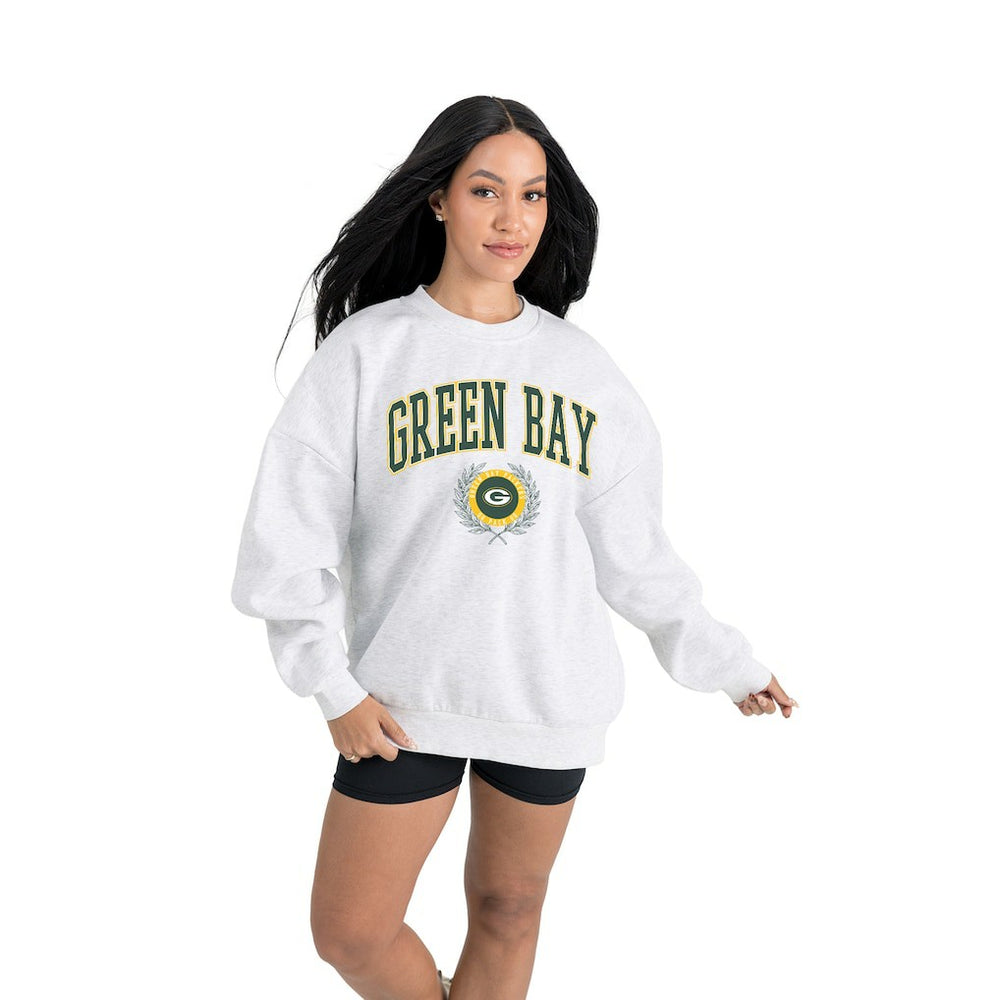 Green Bay Packers Gameday Couture Women's Traditional Logo Oversized Premium Fleece Pullover Sweatshirt - Ash outlet
