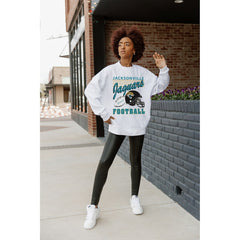 Jacksonville Jaguars Gameday Couture Women's Home Turf Oversized Premium Fleece Pullover Sweatshirt - Ash discount