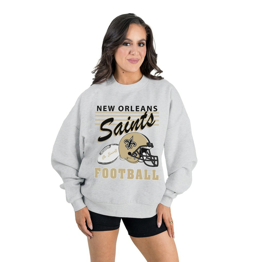 New Orleans Saints Gameday Couture Women's Home Turf Oversized Premium Fleece Pullover Sweatshirt - Ash for sale