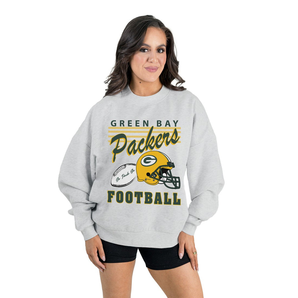 Green Bay Packers Gameday Couture Women's Home Turf Oversized Premium Fleece Pullover Sweatshirt - Ash sale