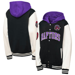 Toronto Raptors Youth Hardwood Classics Courtside Fleece Full-Snap Hooded Jacket - Black | Mitchell & Ness for sale