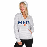 New York Mets Concepts Sport Women's Liftoff Striped V-Neck Hoodie - White/Gray
