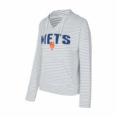 New York Mets Concepts Sport Women's Liftoff Striped V-Neck Hoodie - White/Gray