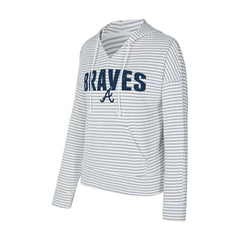 Atlanta Braves Concepts Sport Women's Liftoff Striped V-Neck Hoodie - White/Gray