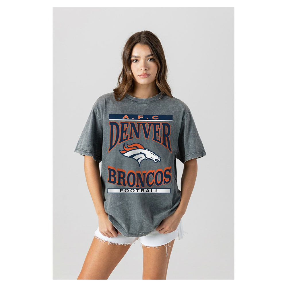 Denver Broncos Gameday Couture Women's Oversized Classic Grind Washed T-Shirt - Gray for sale