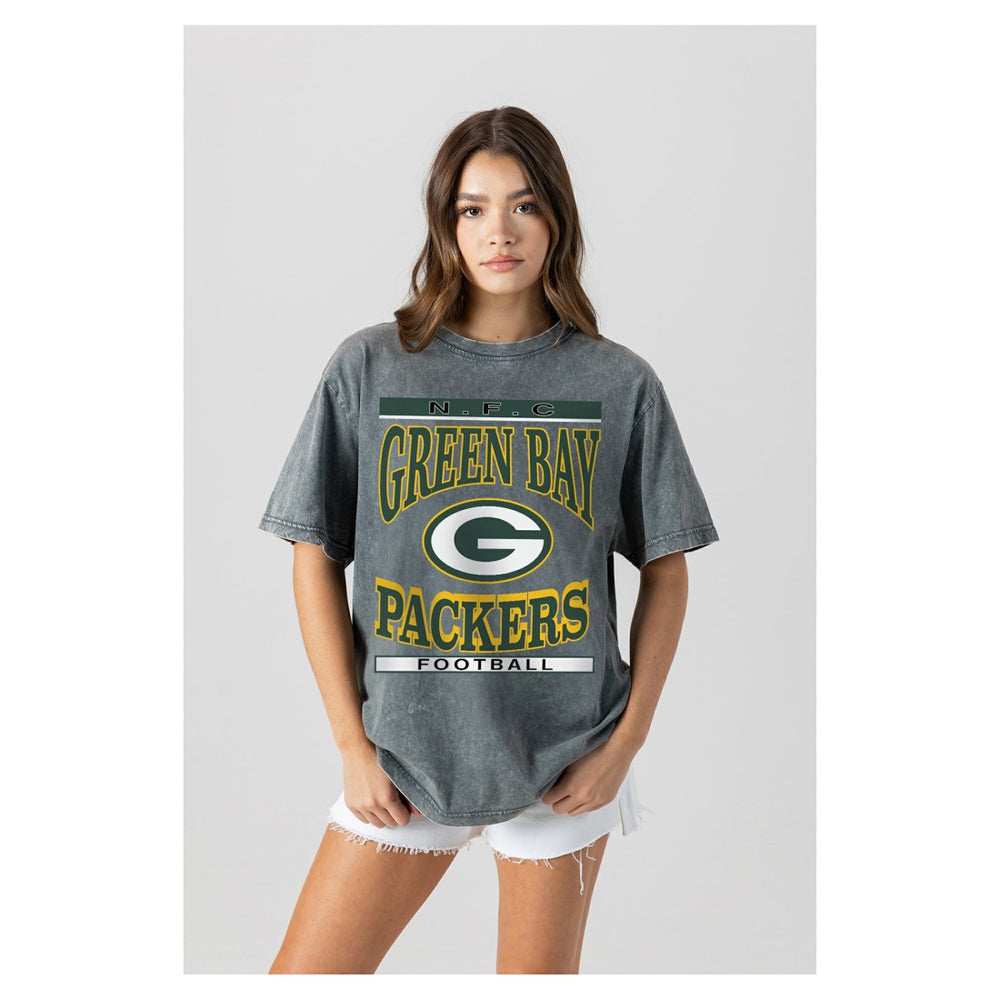 Green Bay Packers Gameday Couture Women's Oversized Classic Grind Washed T-Shirt - Gray for sale