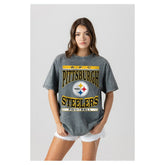 Pittsburgh Steelers Gameday Couture Women's Oversized Classic Grind Washed T-Shirt - Gray discount