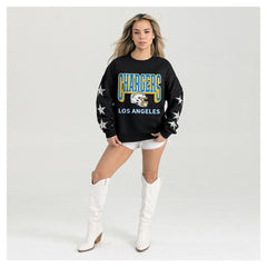 Los Angeles Chargers Gameday Couture Women's Pure Victory Rhinestud Star-Sleeve Pullover Sweatshirt - Black outlet
