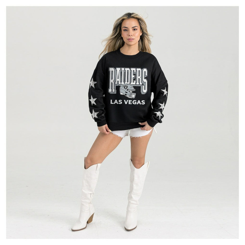 Las Vegas Raiders Gameday Couture Women's Pure Victory Rhinestud Star-Sleeve Pullover Sweatshirt - Black sale