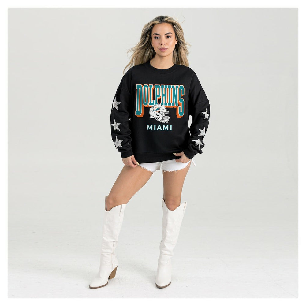 Miami Dolphins Gameday Couture Women's Pure Victory Rhinestud Star-Sleeve Pullover Sweatshirt - Black outlet