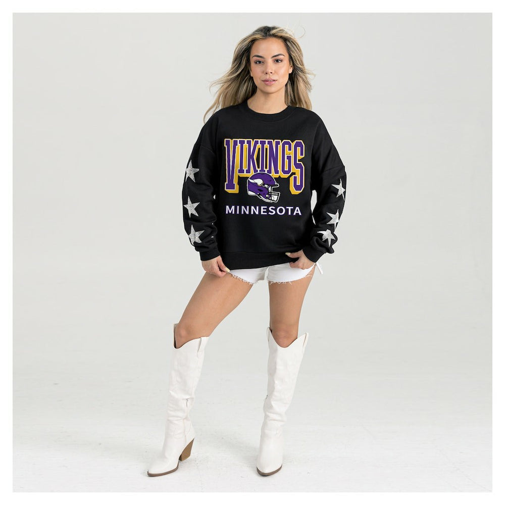 Minnesota Vikings Gameday Couture Women's Pure Victory Rhinestud Star-Sleeve Pullover Sweatshirt - Black for sale