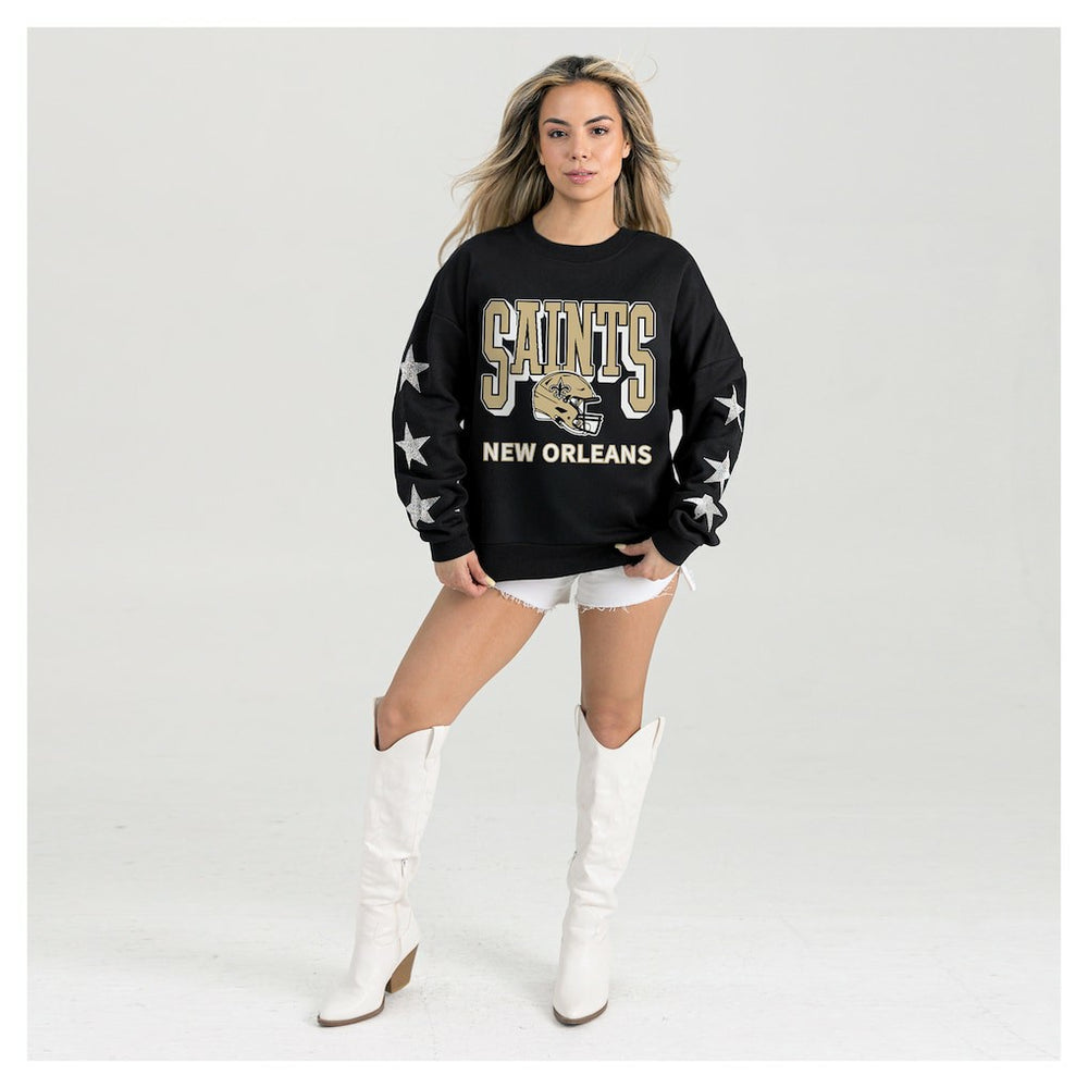 New Orleans Saints Gameday Couture Women's Pure Victory Rhinestud Star-Sleeve Pullover Sweatshirt - Black cheap