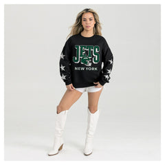New York Jets Gameday Couture Women's Pure Victory Rhinestud Star-Sleeve Pullover Sweatshirt - Black online