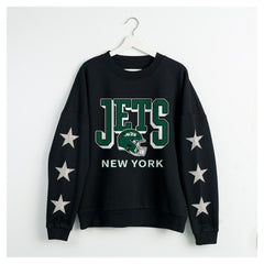 New York Jets Gameday Couture Women's Pure Victory Rhinestud Star-Sleeve Pullover Sweatshirt - Black online